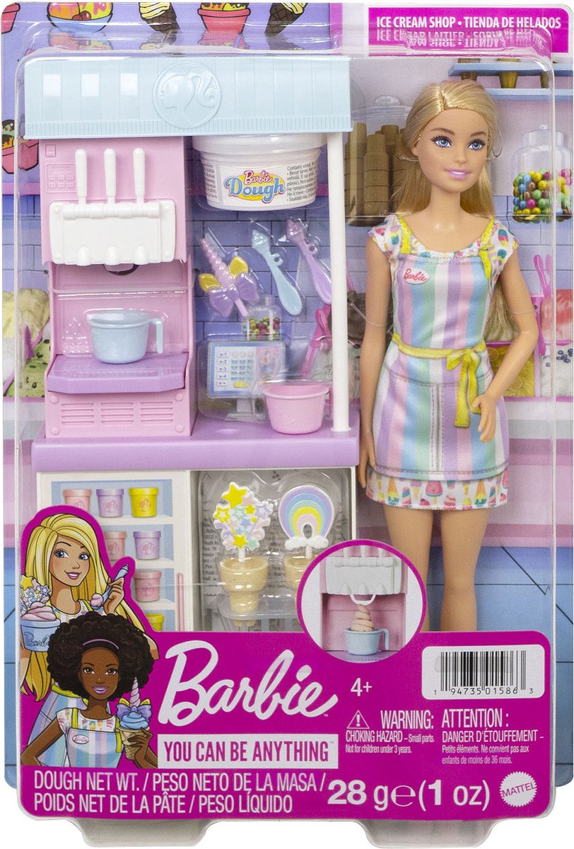 Aan het leren Tactiel gevoel paperback Barbie IJssalon speelset met blonde pop | bol.com