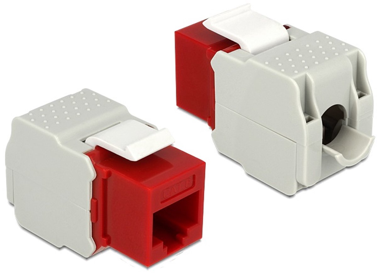 UTP CAT6 Gigabit Keystone module RJ45 - LSA (toolless) / rood/grijs
