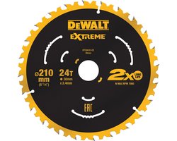 DeWALT Ø 210mm Asgat 30mm 24T Cirkelzaagblad voor Hout | Universeel - DT20432-QZ