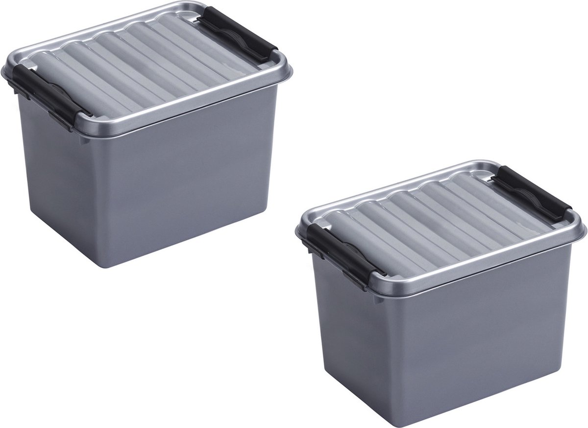 Sunware 8x stuks sunware q-line opberg box/opbergdoos - 3 liter - 20 x 15 x 14 cm - kunststof - opslagbox - grijs