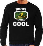Dieren vogels sweater zwart heren - birds are serious cool trui - cadeau sweater wielewaal vogel/ vogels liefhebber L