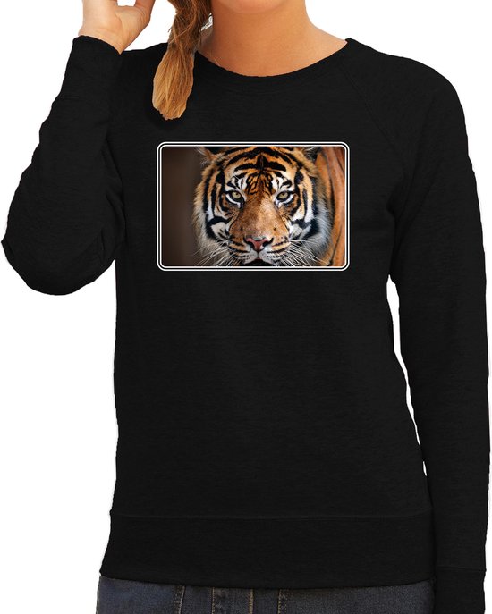 Pull Animaux avec photo de tigres - noir - pour femme - pull cadeau nature / tigre - vêtements / sweat shirt M
