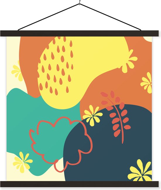 Porte-affiche avec affiche - Affiche scolaire - Été - Taches - Abstrait - 120x120 cm - Lattes noires