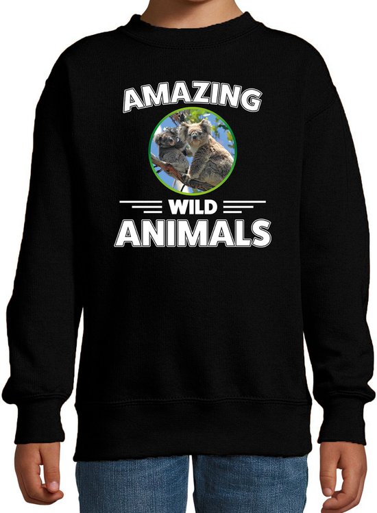 Sweater koala - zwart - kinderen - amazing wild animals - cadeau trui koala / koalaberen liefhebber 170/176