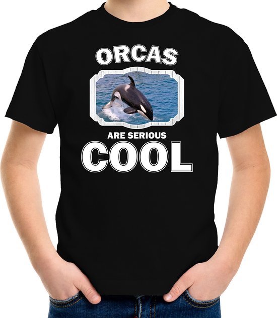Dieren orka walvissen t-shirt zwart kinderen - orcas are serious cool shirt  jongens/ meisjes - cadeau shirt grote orka/ orka walvissen liefhebber - kinderkleding / kleding 158/164
