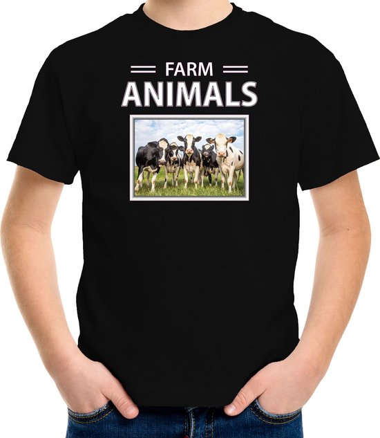 Dieren foto t-shirt Koe - zwart - kinderen - farm animals - cadeau shirt Kudde koeien liefhebber