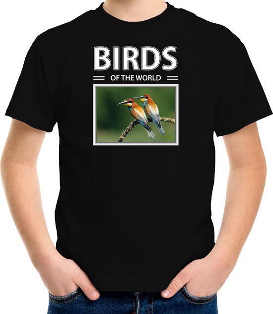 Dieren foto t-shirt Bijeneter vogel - zwart - kinderen - birds of the world - cadeau shirt Bijeneter vogels liefhebber - kinderkleding / kleding 134/140