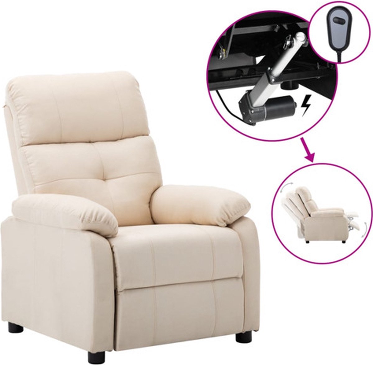 vidaXL Fauteuil - verstelbaar - elektrisch - stof - crèmekleurig