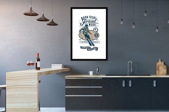 Cadre photo avec affiche - Ski - Sport - Wit - Vintage - 60x90 cm - Cadre pour affiche