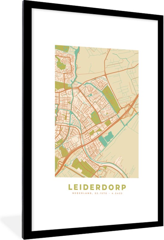 Fotolijst Incl Poster Kaart Vintage Stadskaart Leiderdorp Plattegrond Bol Com