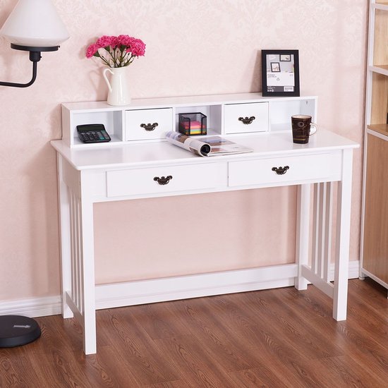 BDW Bureau Met 4 Laden - Speeltafel - Speelbureau - Computerbureau - Speeltafel - Speelbureau - Klein Bureau 90x77x50cm - Wit