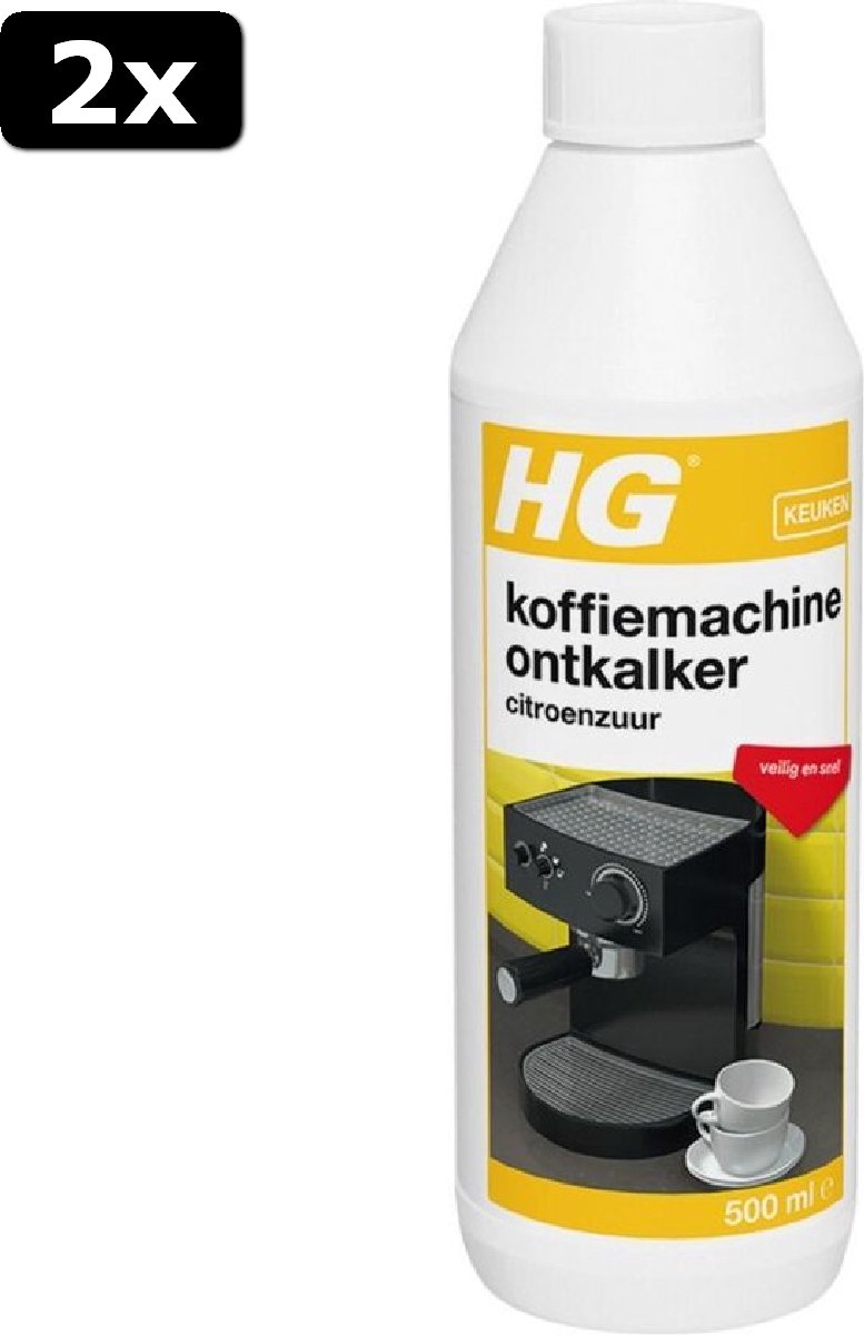 2x HG koffiemachine ontkalker citroenzuur - 500ml - zorgt voor een optimale koffiesmaak - voor 6x ontkalken