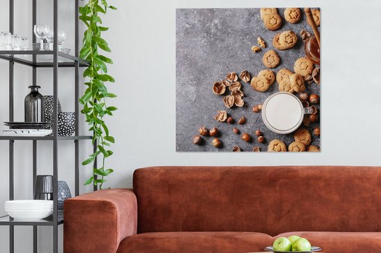 Tableau sur toile Lait - Biscuits - Noix - Épices - Automne - 90x90 cm - Décoration murale