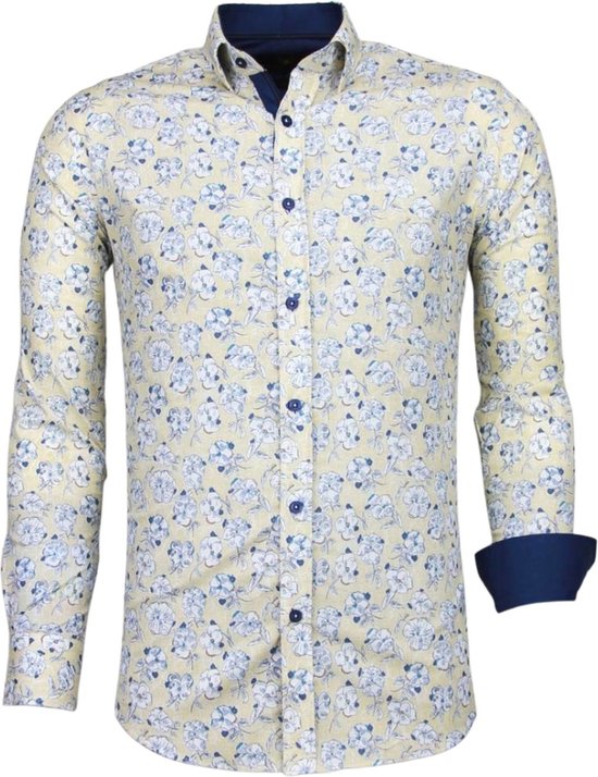 Chemises italiennes Tony Backer - Chemise Slim Fit - Chemisier à fleurs dessinées - Chemise homme beige M