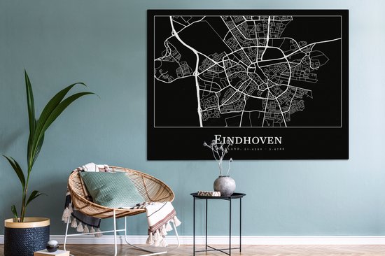 Peinture sur Toile Carte - Eindhoven - Carte - Plan de Ville - 160x120 cm - Décoration murale XXL