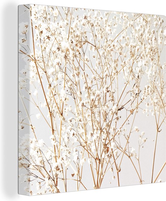 Canvas Schilderij Natuur - Takken - Bloemen - 50x50 cm - Wanddecoratie