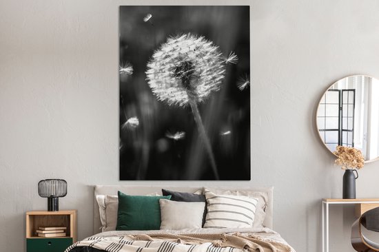Canvas schilderij 120x160 cm - Wanddecoratie Paardenbloem - Zwart - Wit - Plant - Muurdecoratie woonkamer - Slaapkamer decoratie - Kamer accessoires - Schilderijen