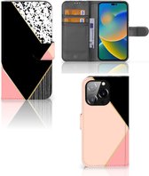 GSM Hoesje iPhone 14 Pro Bookcase Black Pink Shapes