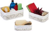 Relaxdays opbergmand - set van 3 - opbergbox - bamboe & stof - met print - wit/grijs