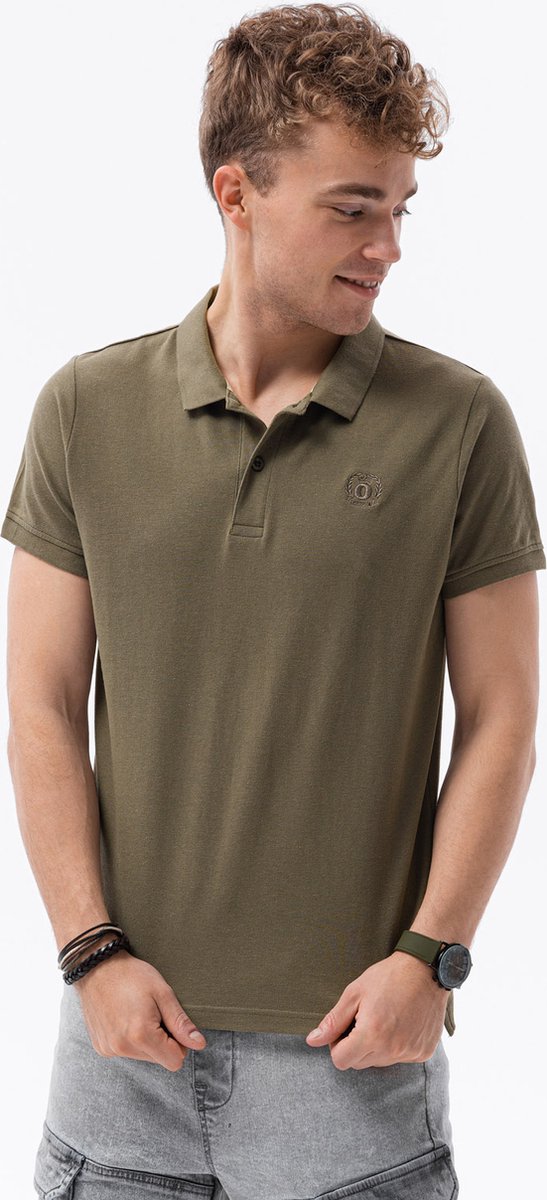 Effen herenpolo S1374 - donker olijf