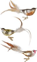 3x stuks luxe glazen decoratie vogels op clip gekleurd 11 cm - Decoratievogeltjes - Kerstboomversiering