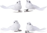 12x Decoratie glitter vogeltjes wit op clip 5 cm - Kerstboom decoratie vogeltjes - Kerstboomversiering - hobby/knutsel materiaal