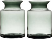 Set van 2x stuks grijze/transparante stijlvolle melkbus vaas/vazen van glas 20 cm - Bloemen/boeketten vaas voor binnen gebruik