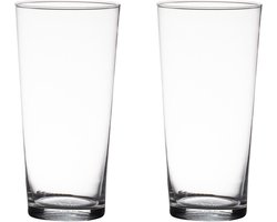 Set van 2x stuks transparante home-basics Conische vaas/vazen van glas 29 x 16 cm - Bloemen/takken/boeketten vaas voor binnen gebruik