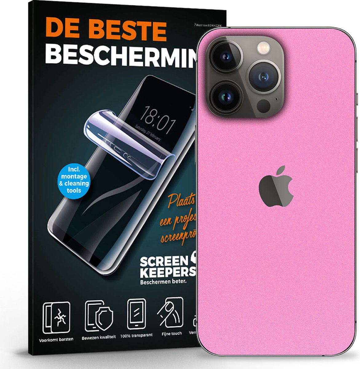 Telefoon skin geschikt voor Apple Iphone 13 Pro - Geborsteld aluminium Roze Rood skin - Geschikt voor Apple Iphone 13 Pro - Achterkant folie - telefoonaccessoires - TPU - Screenkeepers