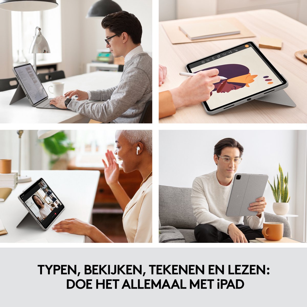 Logitech Combo Touch Apple iPad Pro 12.9 inch (2021) Toetsenbord Hoes QWERTY Lichtgrijs