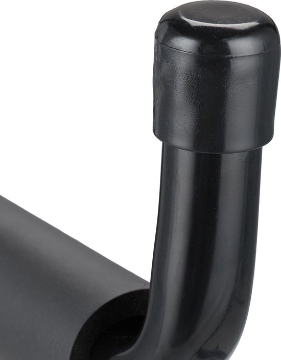 Zwarte wandhaak met schuimstof coating op het uiteinde.