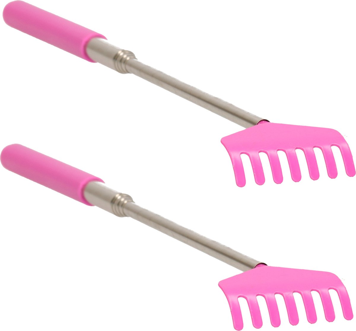 Goedkoopste Set van 2x stuks roze uitschuifbare ruggenkrabber tot 67 cm uitgeklapt - Massage rugkrabbers