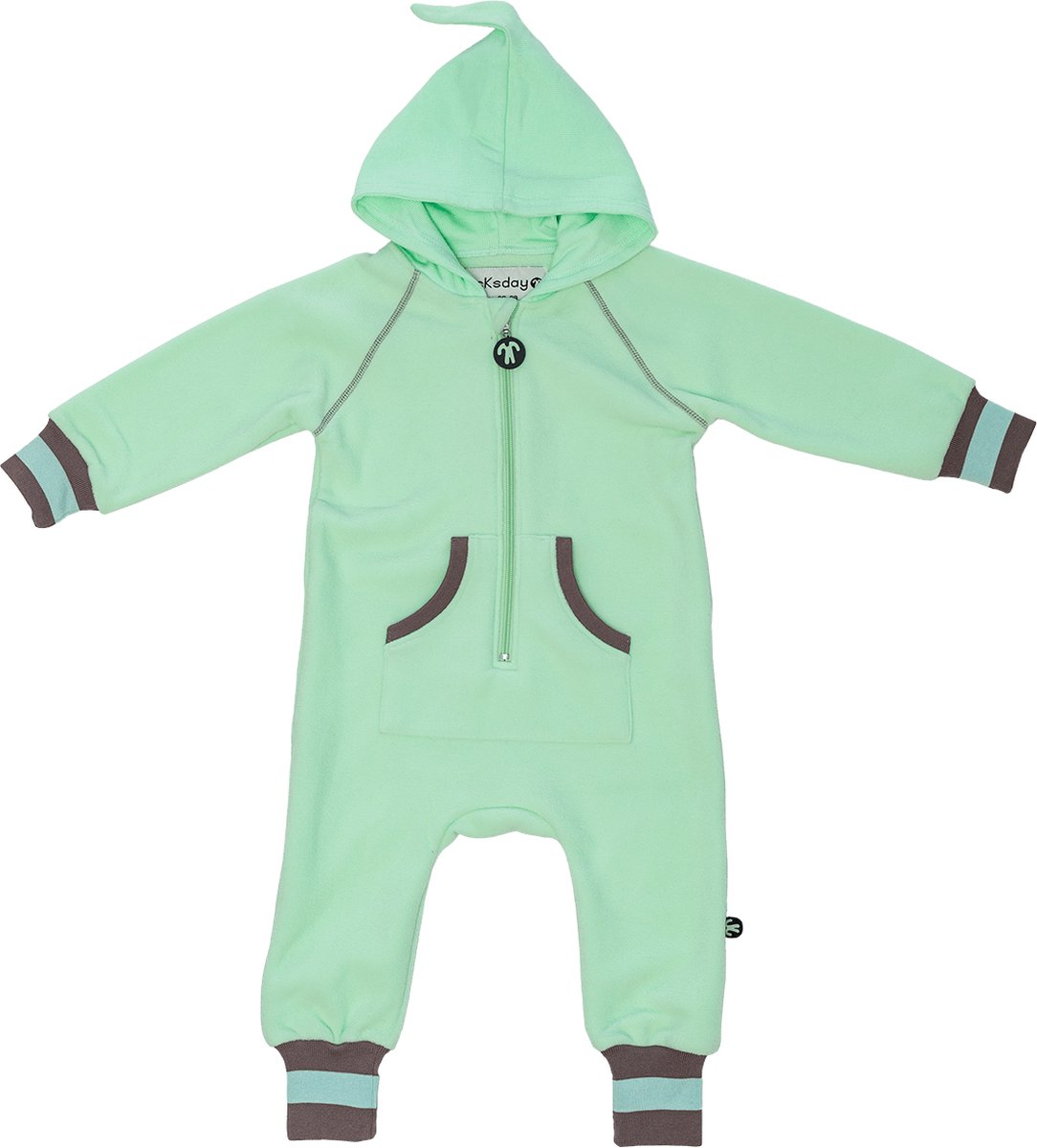Ducksday - Fleecepak - Onesie voor kinderen - unisex - muntgroen/taupe — afbeelding 3