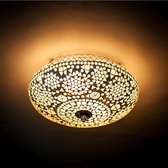Oosterse mozaïek plafondlamp | 2 lichts | Ø 25 cm | grijs / wit | glas / metaal | landelijk design