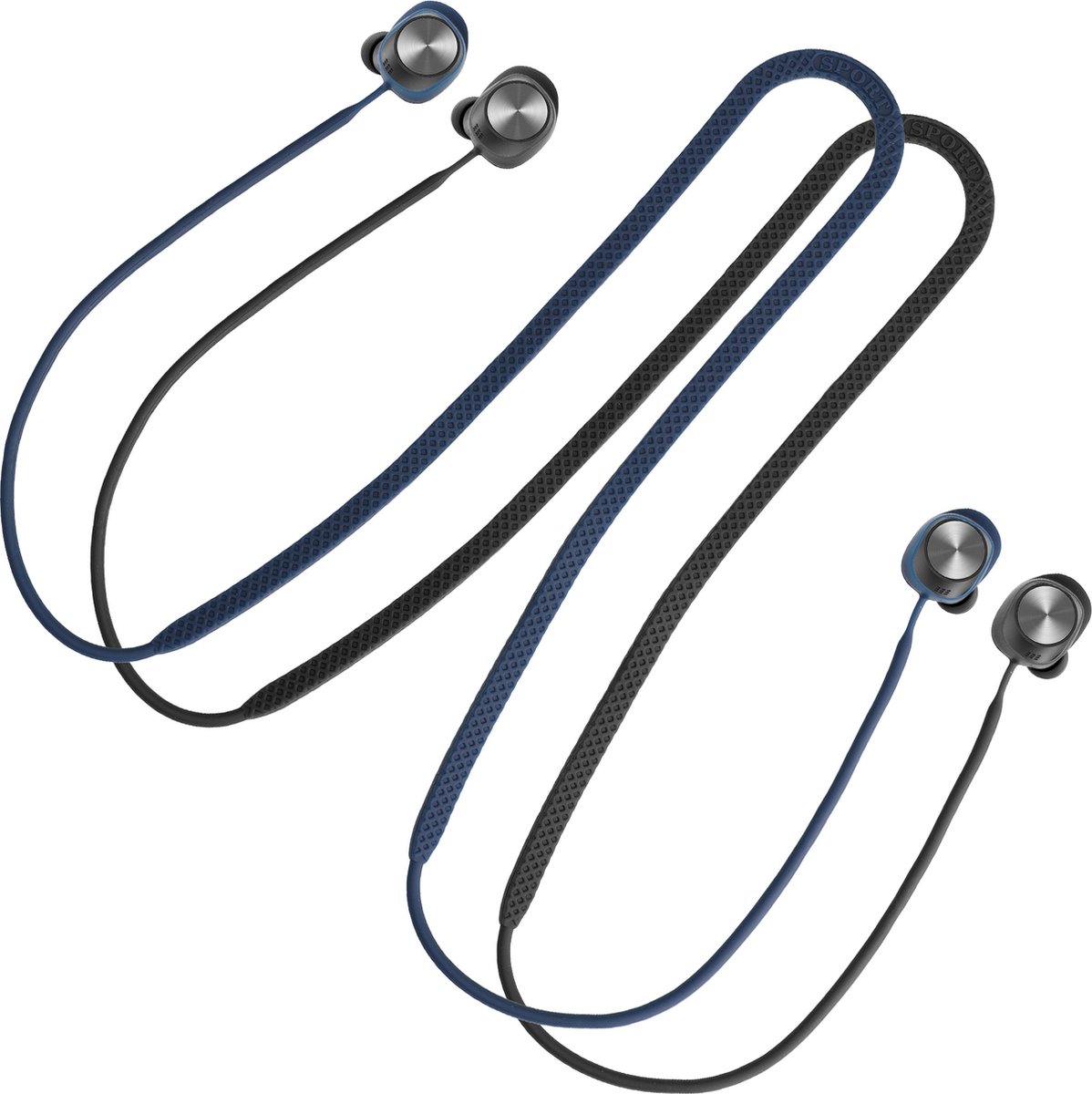 kwmobile 2x oordopjes koord - Compatibel met Sennheiser MOMENTUM True Wireless 3 - Voor draadloze oordoppen tegen verlies - In zwart / donkerblauw
