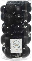 90x Zwarte kunststof kerstballen 4 - 5 - 6 cm - Mat/glans/glitter - Onbreekbare plastic kerstballen - Kerstboomversiering zwart