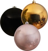 3x stuks grote kerstballen van 20 cm glans van kunststof goud zwart en lichtroze - Kerstversiering