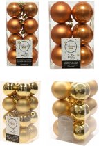 Kerstversiering kunststof kerstballen kleuren mix goud/ cognac bruin 4 en 6 cm pakket van 80x stuks