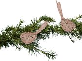 2x Kerstboomversiering glitter roze vogeltjes op clip 12 cm - Kerstboom decoratie vogeltjes