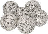 18x Boules de Noël en rotin argent avec décoration de sapin de Noël paillettes 5 cm