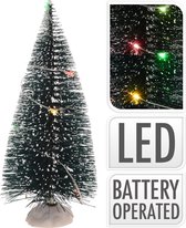 Kerstdorp onderdelen 2x kerstbomen met gekleurde LED verlichting 15 cm - Kerstdorp/kerstdorpen