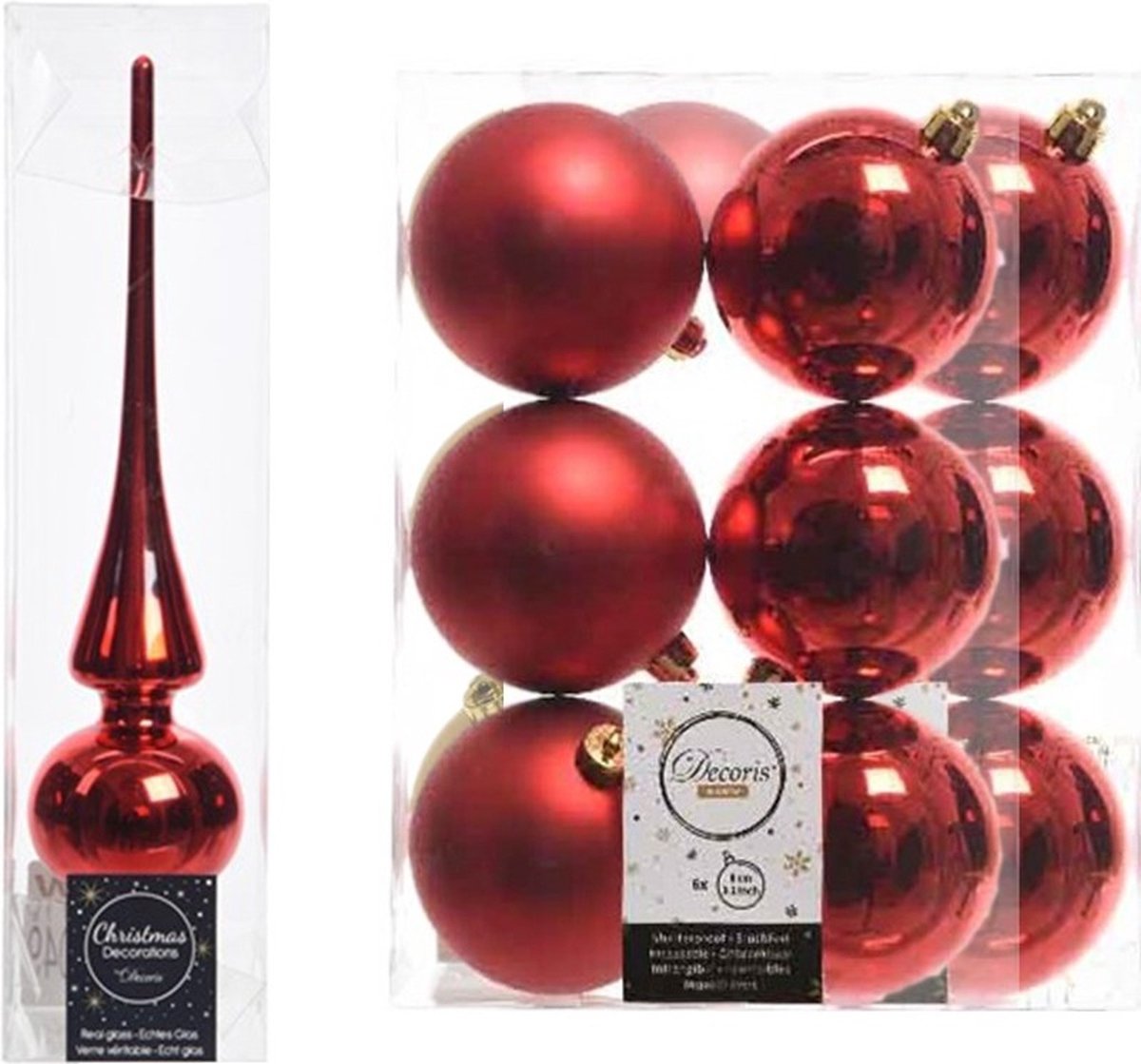 Sapin Boules Rouges Elegant Décoration sapin de Noël pic rouge et 12x boules 8 cm | bol.com