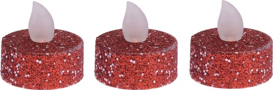 Ambiance Light Waxinelichtjes - LED - 6x stuks - rood glitter - Kerstversiering/kerstdecoratie