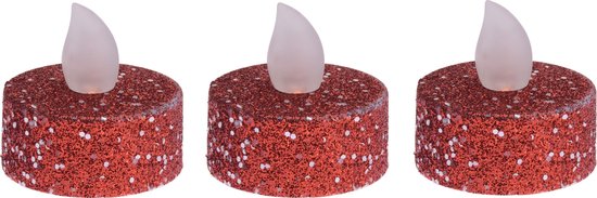 Ambiance Light LED waxinelichtjes/theelichtjes - 6x st - rood glitter - Kerstversiering/kerstdecoratie