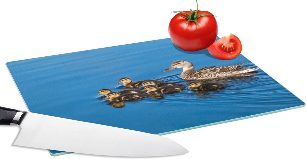 Glazen Snijplank - 28x20 - Eend - Water - Vogel - Bruin - Snijplanken Glas
