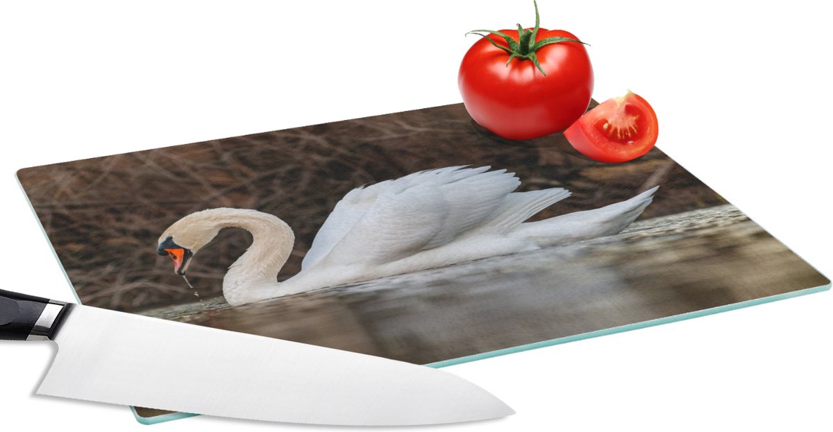 Glazen Snijplank - 28x20 - Zwaan - Water - Dieren - Vogel - Snijplanken Glas