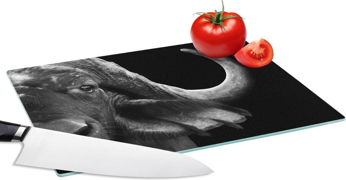 Glazen Snijplank - 28x20 - Buffalo - Dieren - Zwart - Wit - Snijplanken Glas