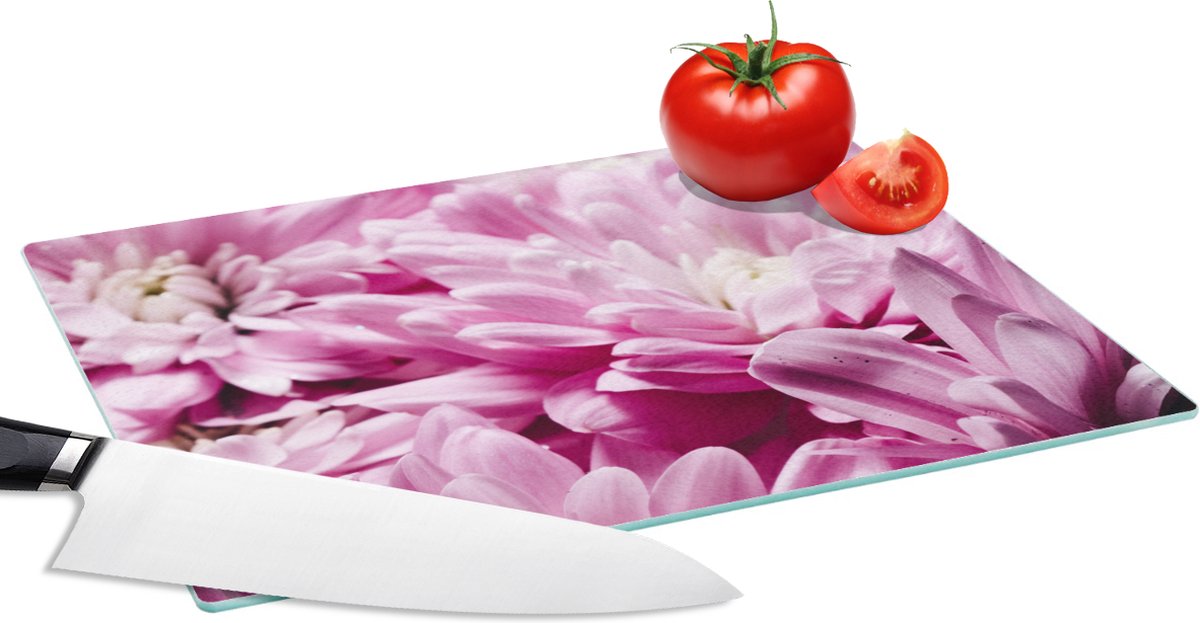 Glazen Snijplank - 28x20 - Bloemen - Roze - Natuur - Snijplanken Glas