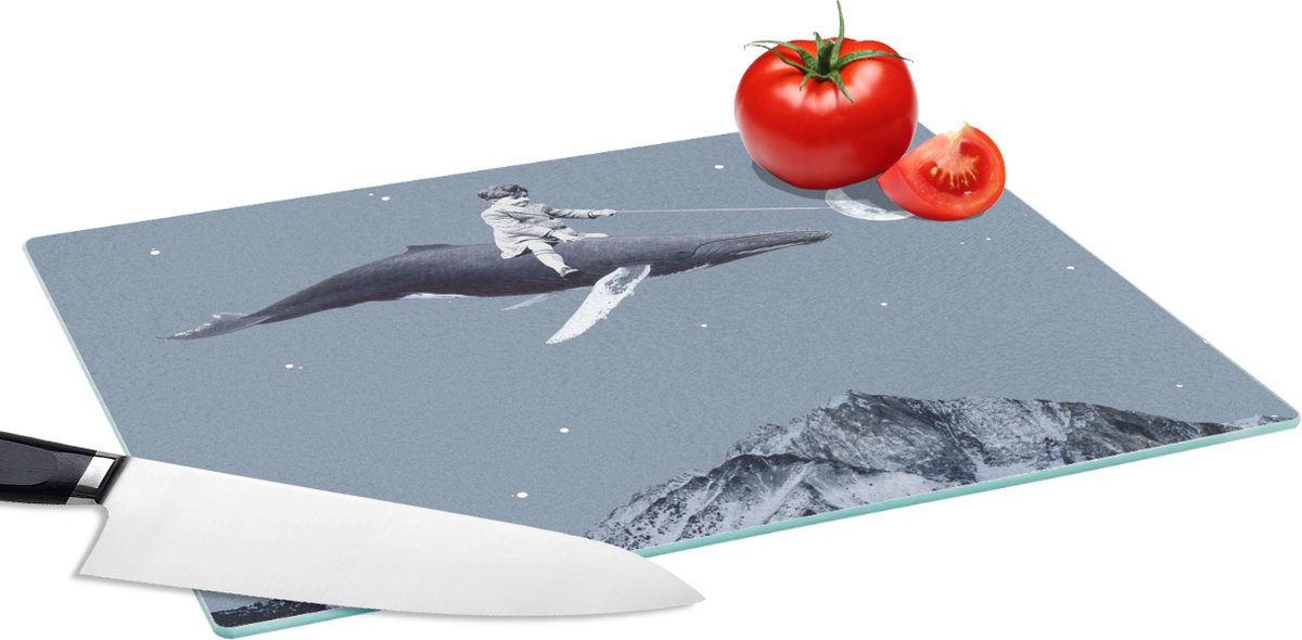 Glazen Snijplank - 39x28 - Ruimte - Jongen - Maan - Walvis - Snijplanken Glas
