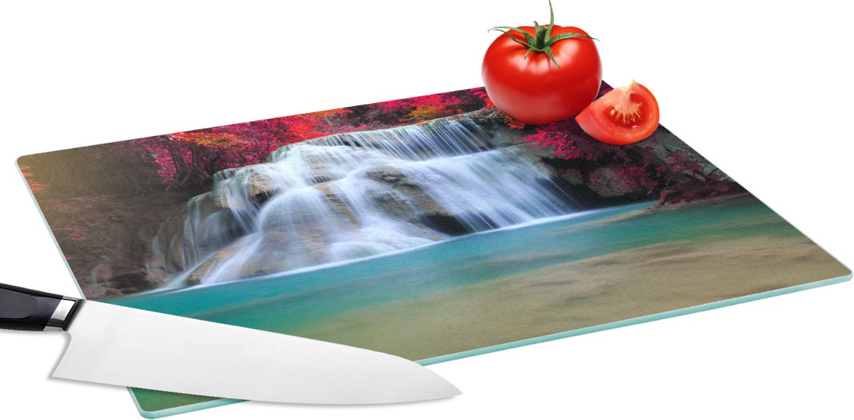 Glazen Snijplank - 39x28 - Waterval - Bomen - Rood - Landschap - Natuur - Snijplanken Glas